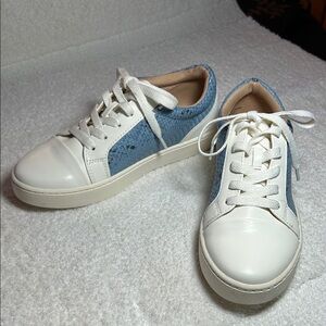 White and Blue Lace-Up Sneakers